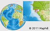 Physical Location Map of Mansoa, highlighted country, highlighted parent region, within the entire country