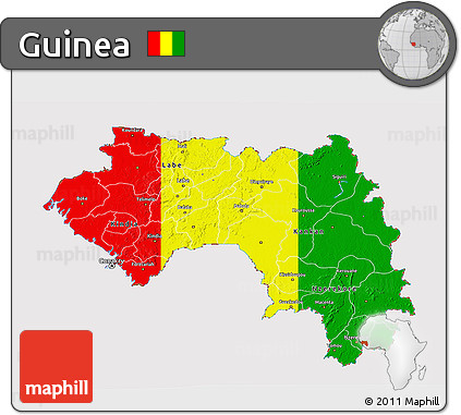 Flag 3D Map of Guinea, flag centered