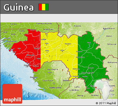 Flag 3D Map of Guinea, physical outside, bathymetry sea, flag centered