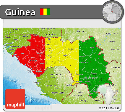 Flag 3D Map of Guinea, physical outside, bathymetry sea