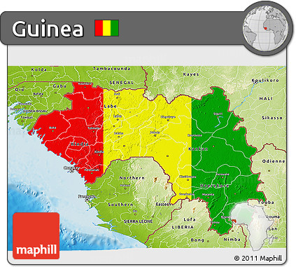 Flag 3D Map of Guinea, physical outside, flag centered