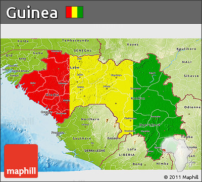Flag 3D Map of Guinea, physical outside, flag centered