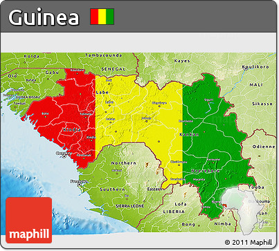 Flag 3D Map of Guinea, physical outside, flag centered