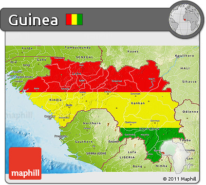 Flag 3D Map of Guinea, physical outside, flag rotated