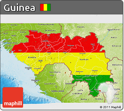 Flag 3D Map of Guinea, physical outside, flag rotated