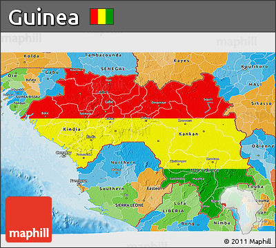 Flag 3D Map of Guinea, political outside, flag rotated