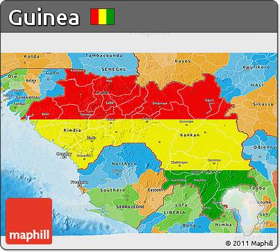 Flag 3D Map of Guinea, political outside, flag rotated