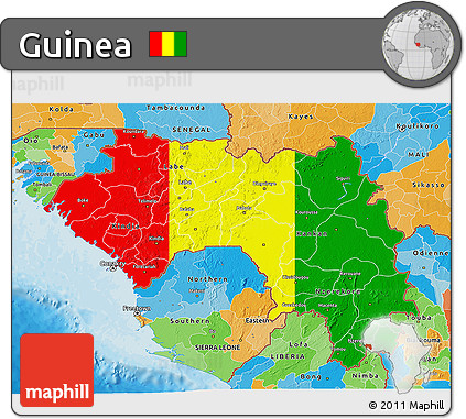 Flag 3D Map of Guinea, political outside