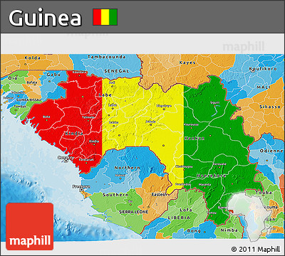 Flag 3D Map of Guinea, political outside