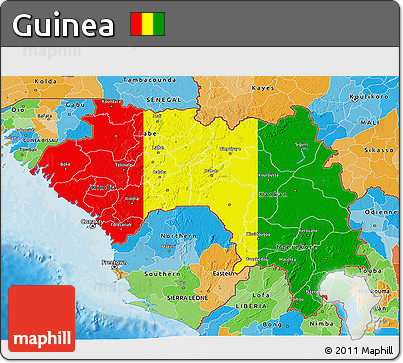 Flag 3D Map of Guinea, political outside