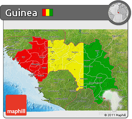 Flag 3D Map of Guinea, satellite outside, bathymetry sea