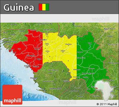 Flag 3D Map of Guinea, satellite outside, bathymetry sea
