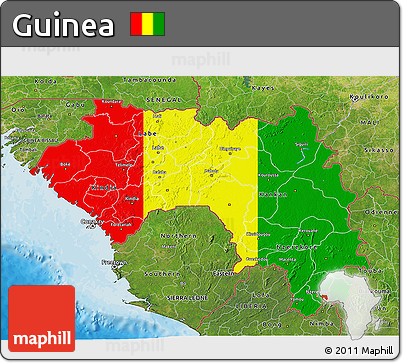 Flag 3D Map of Guinea, satellite outside, bathymetry sea