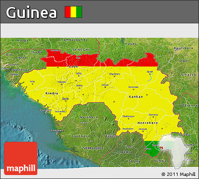 Flag 3D Map of Guinea, satellite outside, flag aligned to the middle