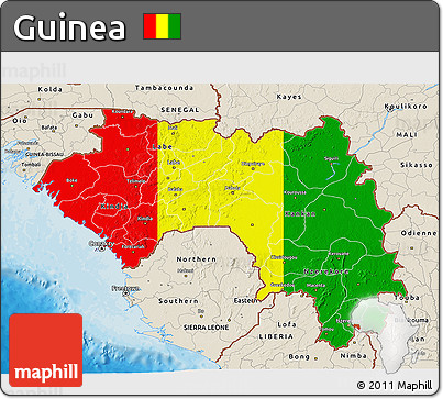 Flag 3D Map of Guinea, shaded relief outside, bathymetry sea