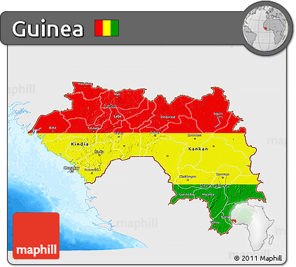 Flag 3D Map of Guinea, single color outside, bathymetry sea, flag rotated