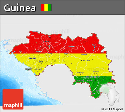 Flag 3D Map of Guinea, single color outside, bathymetry sea, flag rotated