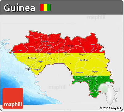 Flag 3D Map of Guinea, single color outside, bathymetry sea, flag rotated
