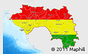 Flag 3D Map of Guinea, single color outside, bathymetry sea, flag rotated