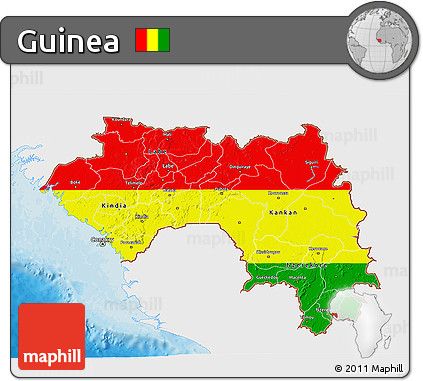 Flag 3D Map of Guinea, single color outside, bathymetry sea, shaded relief sea, flag rotated
