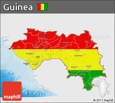 Flag 3D Map of Guinea, single color outside, bathymetry sea, shaded relief sea, flag rotated