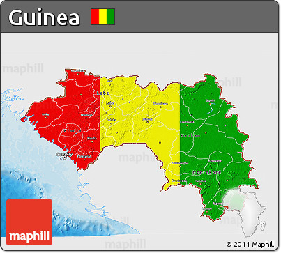 Flag 3D Map of Guinea, single color outside, bathymetry sea, shaded relief sea