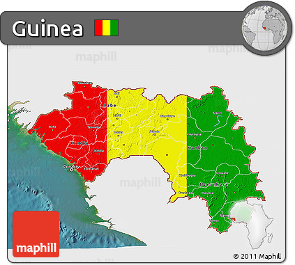 Flag 3D Map of Guinea, single color outside, satellite sea