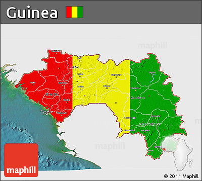 Flag 3D Map of Guinea, single color outside, satellite sea