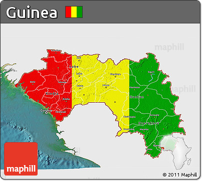 Flag 3D Map of Guinea, single color outside, satellite sea