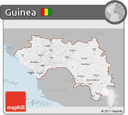 Gray 3D Map of Guinea, single color outside