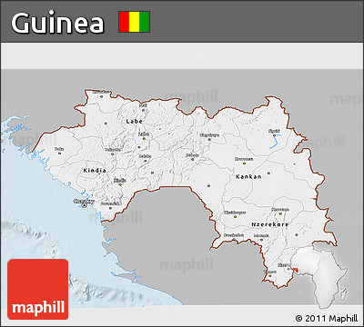 Gray 3D Map of Guinea, single color outside