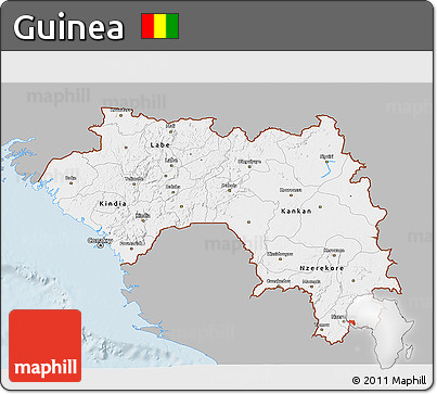 Gray 3D Map of Guinea, single color outside