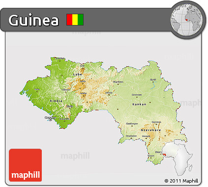 Physical 3D Map of Guinea, cropped outside