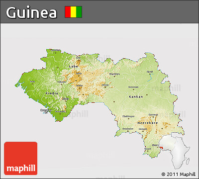 Physical 3D Map of Guinea, cropped outside