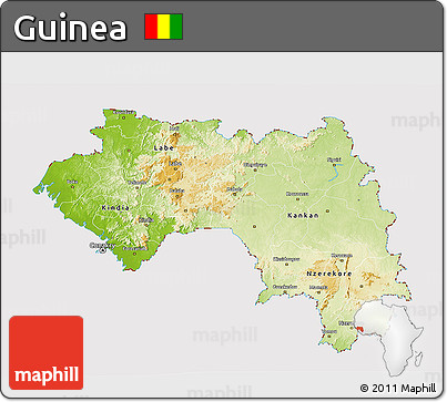 Physical 3D Map of Guinea, cropped outside