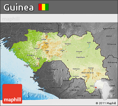 Physical 3D Map of Guinea, darken, desaturated, land only