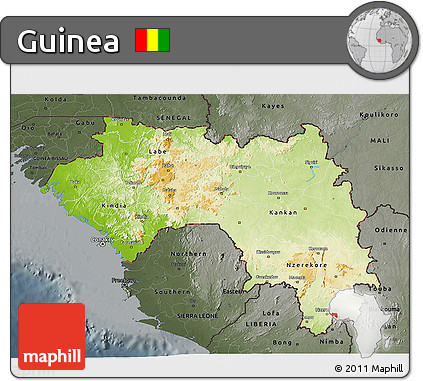 Physical 3D Map of Guinea, darken, semi-desaturated