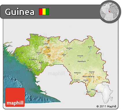 Physical 3D Map of Guinea, single color outside, satellite sea
