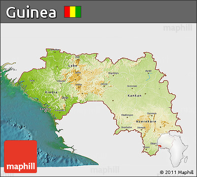 Physical 3D Map of Guinea, single color outside, satellite sea