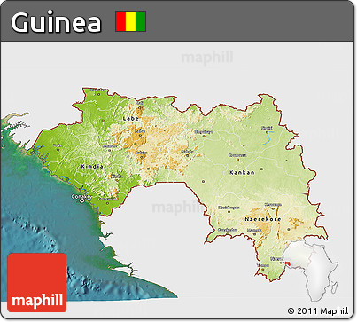 Physical 3D Map of Guinea, single color outside, satellite sea