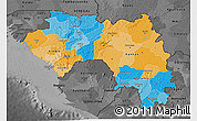Political 3D Map of Guinea, darken, desaturated