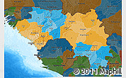 Political 3D Map of Guinea, darken, land only