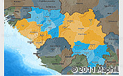 Political 3D Map of Guinea, darken, semi-desaturated, land only