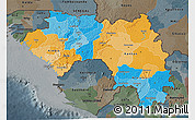 Political 3D Map of Guinea, darken, semi-desaturated