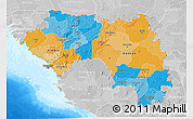 Political 3D Map of Guinea, lighten, desaturated, land only