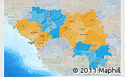 Political 3D Map of Guinea, lighten, semi-desaturated, land only