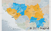 Political 3D Map of Guinea, lighten, semi-desaturated