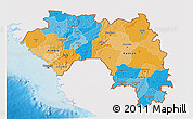 Political 3D Map of Guinea, single color outside, shaded relief sea