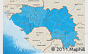 Political Shades 3D Map of Guinea, shaded relief outside, bathymetry sea