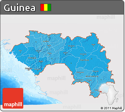Political Shades 3D Map of Guinea, single color outside, bathymetry sea